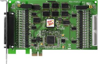 PCI Express, 32-channel Optically Isolated Digital Input and 32-channel Optically Isolated Digital Open-collector output Board.(Current Sinking) (RoHS)Includes one CA-4037B cable and two CA-4002 D-Sub connectors.