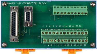 I/O Connector Block with DIN-Rail Mounting, 25/9 pin D-sub Connector