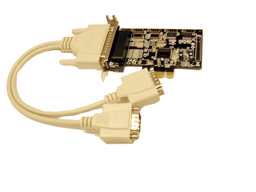 2 port serial RS-232, Low profile PCI Express board with fanout cable to 2 DB9
