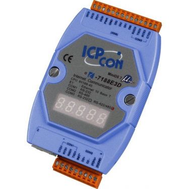 Internet communication controller with one RS-232, one RS-485, one RS-422/RS-485, DI/O, one Ethernet and 7-segment display - I-7188E3D 
