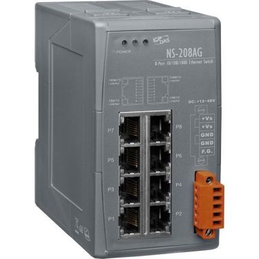 Unmanaged 8-Port Industrial 10/100/1000 Base-T Ethernet Switch With Power Input +12 ~ 48 VDC