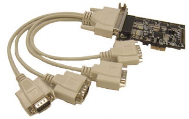 4 port serial RS-232, Low profile PCI Express board with fanout cable to 4 DB9