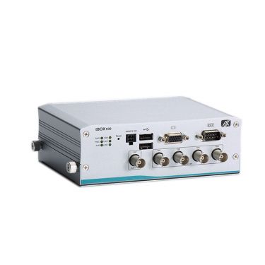 tBOX100-838-FL Front Fanless vehicle/railway/marine embedded system with Intel® Atom™ E3845, 4GB RAM, 2 GbE LANs (M12), phoenix DC-in, 1 COM, 5 BNC (4 x video in/1 x audio in), 1 capture card with ACC power setting (vehicle only) 