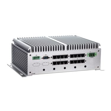 UST500-517-FL-16RJ-4SATA-TDC (P/N-E274500100) Fanless embedded system with 6/7th gen Intel® desktop processor (LGA1151), Q170, VGA, DVI-D, HDMI, 6-in/2-out DIO, 2 COM, 4 USB 3.0, 16 RJ-45 PoE GbE LAN, 4 SATA drive and ACC ignition