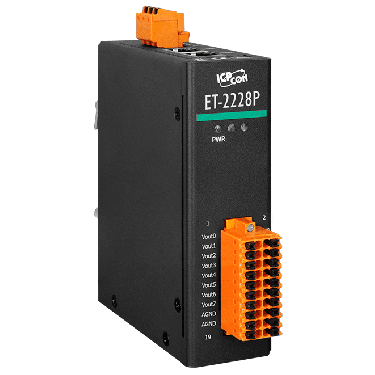 ET-2228P CR 	Ethernet I/O Module with 2-port Ethernet Switch, 16-bit, 8-ch AO (RoHS) - ICPDAS