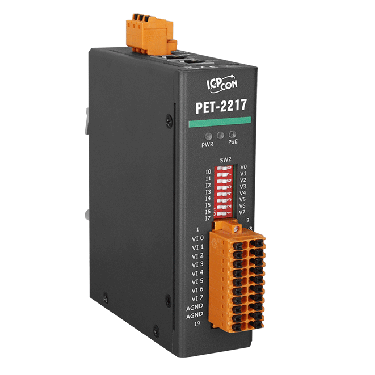 ICPDAS - PoE Ethernet I/O Module with 2-port Ethernet Switch, 8/16-ch Analog Input - PET2217
