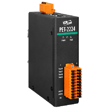 PET-2224 CR - PoE I/O Module with 2-port Ethernet Switch, 4-ch AO - ICPDAS