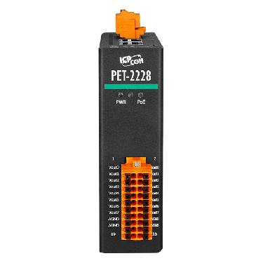 PET-2228 CR - PoE I/O Module with 2-port Ethernet Switch, 8-ch AO (RoHS) - ICPDAS
