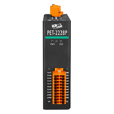 PET-2228P CR - PoE I/O Module with 2-port Ethernet Switch, 16-bit, 8-ch AO (RoHS) - ICPDAS