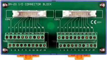 I/O Connector Block with DIN-Rail Mounting and two 20-pin Header