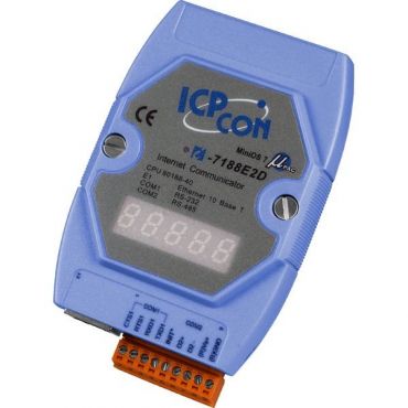 Internet communication controller with one RS-232, one RS-485, one Ethernet and 7-segment display