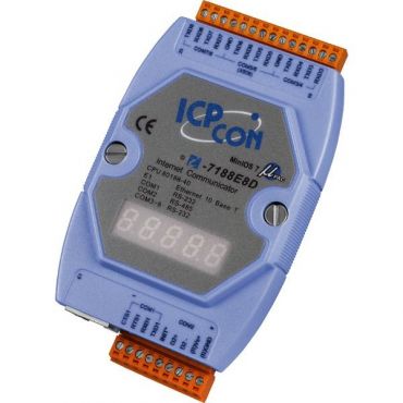 Internet communication controller with seven RS-232, one RS-485 and one Ethernet and with 7-segment display