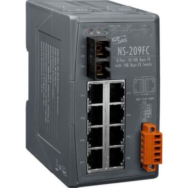 Unmanaged 8-Port Industrial 10/100 Base-T to 100 Base-FX Fiber Optics Converter