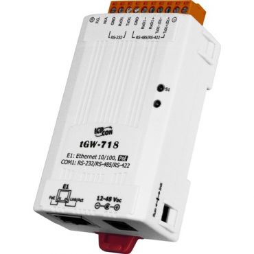 ICPDAS tGW-718 Tiny Modbus/TCP to RTU/ASCII gateway with PoE and 1 RS-232/422/485 Port